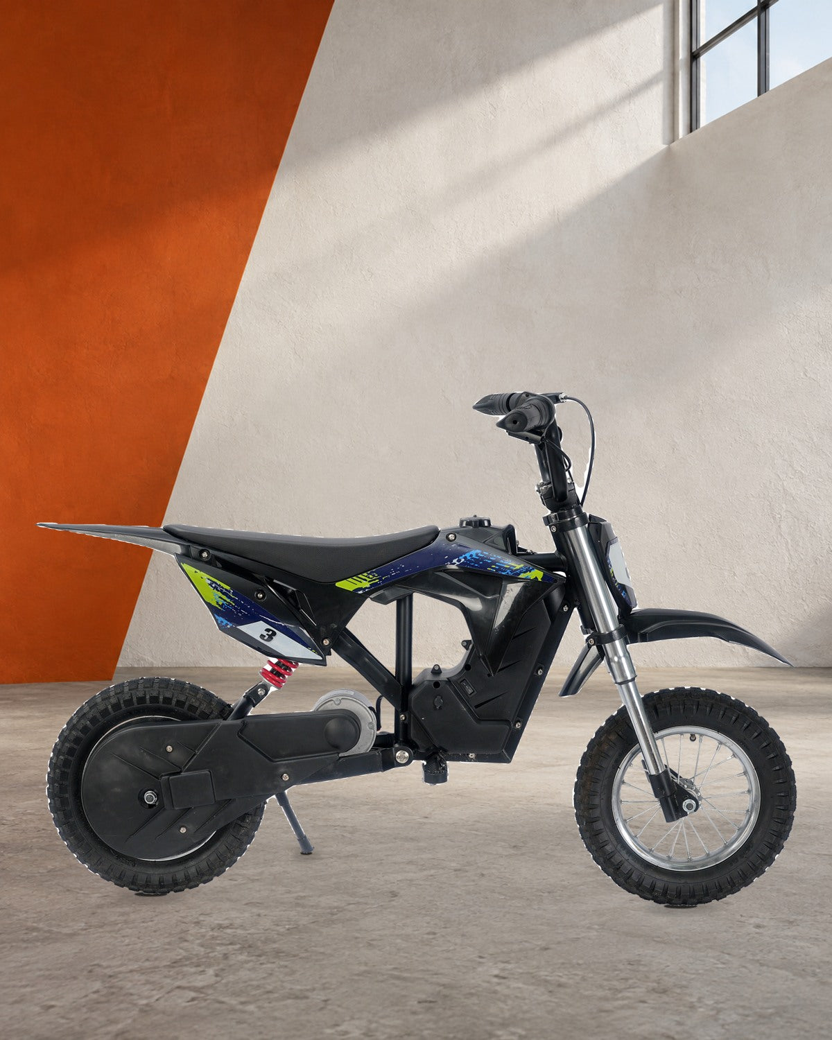Illustrative campaign design showing a complete Dingo bike against a pale architectural setting and orange panel.